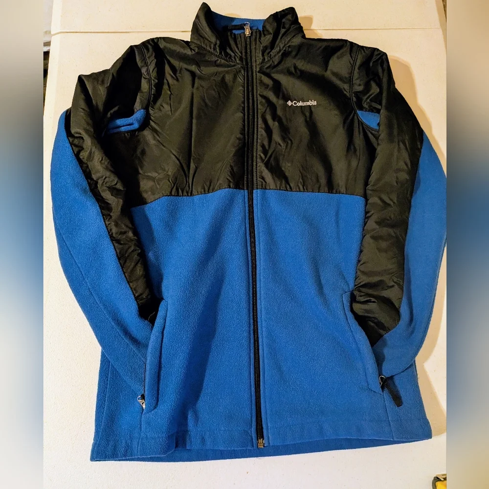 Columbia Boys Black Blue Performance Fleece Jacket Full Zip XL 18-20 Colorblock